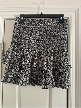 Isabel Marant Black and White Floral Smocked Tiered Mini Skirt